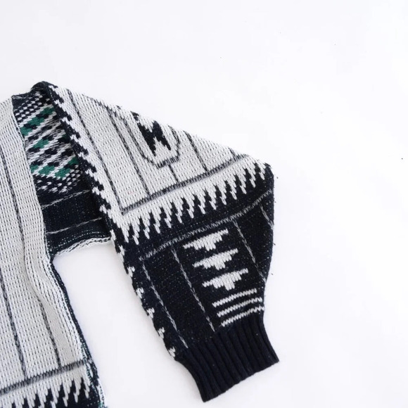 VTG Bobbi Sean Creations Navy White 3D Pattern Eclectic Grandpa Crewneck Sweater - Picture 5 of 8